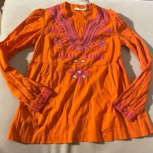 NWT Tory Burch Orange Tunic with Pink Embroidery